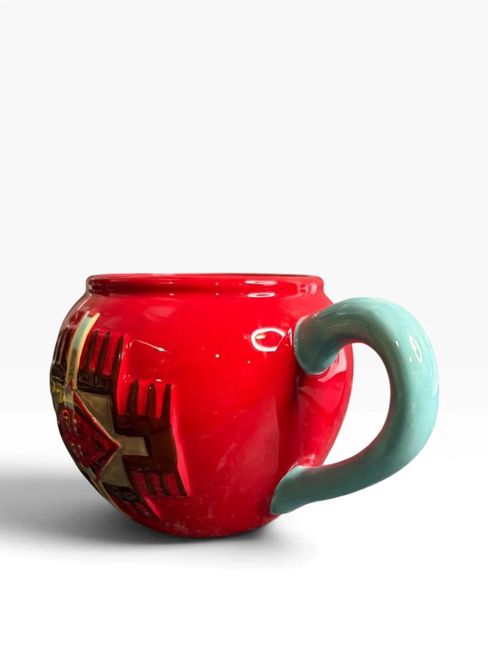 RED SOUTHWESTERN PENDLETON COFFEE MUG WITH TURQUOISE HANDLE